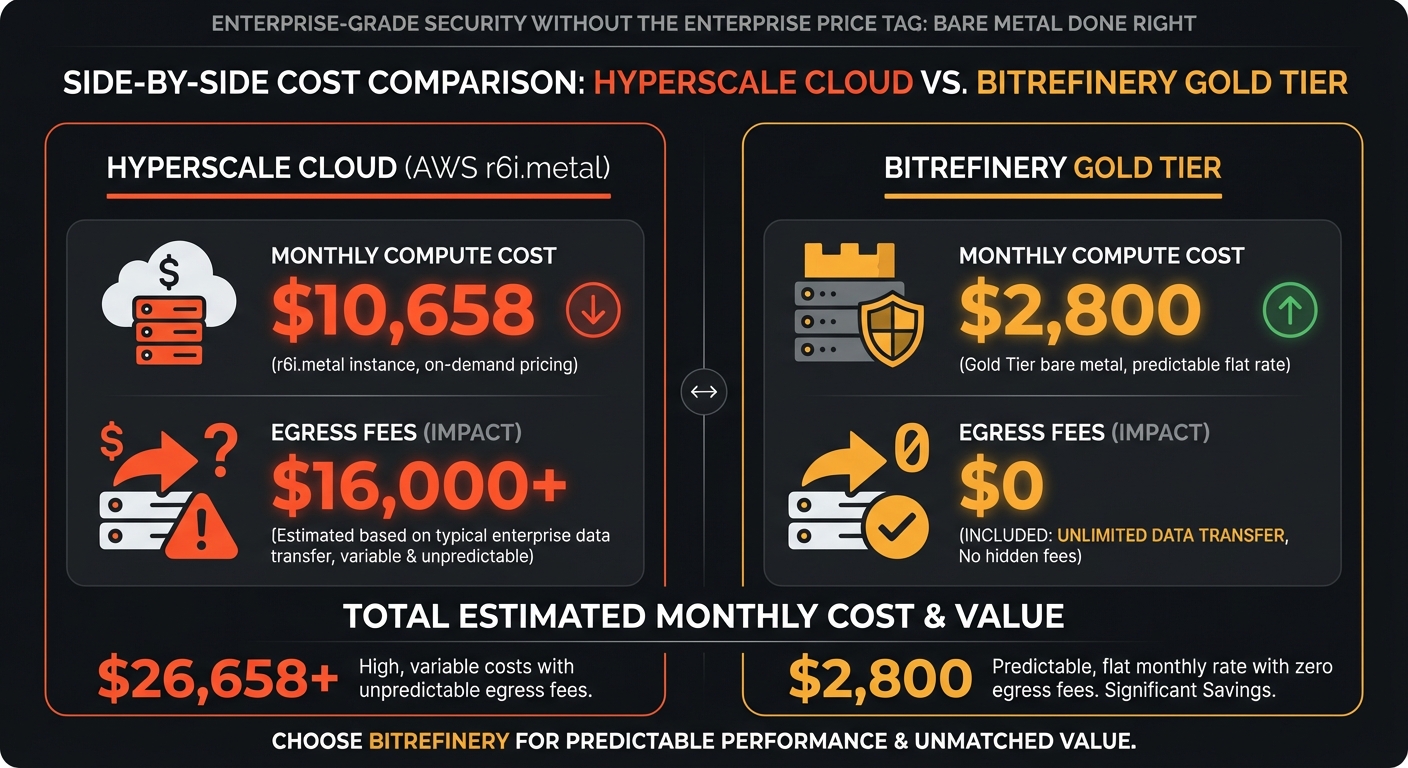 Cost comparison chart showing BitRefinery vs Hyperscale Cloud savings