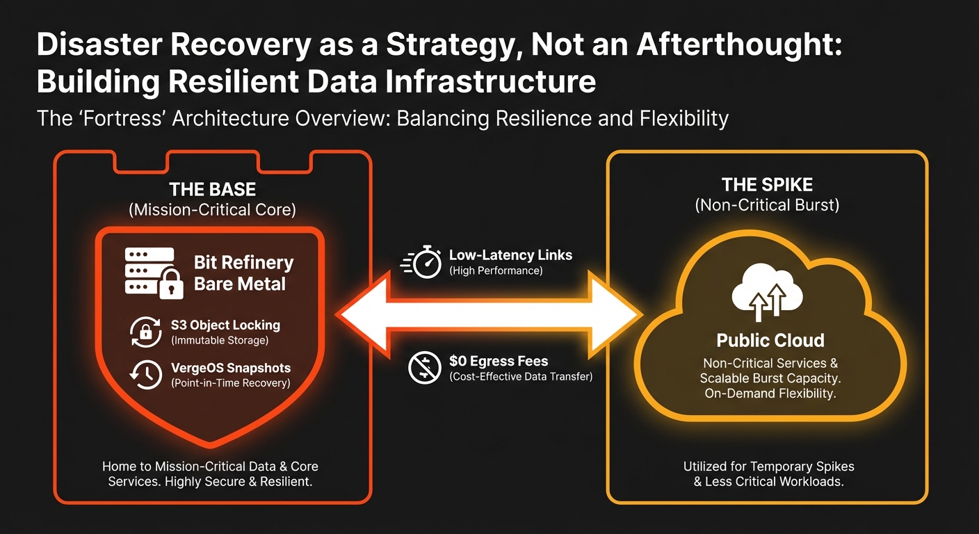 Own the Base, Rent the Spike hybrid disaster recovery architecture diagram