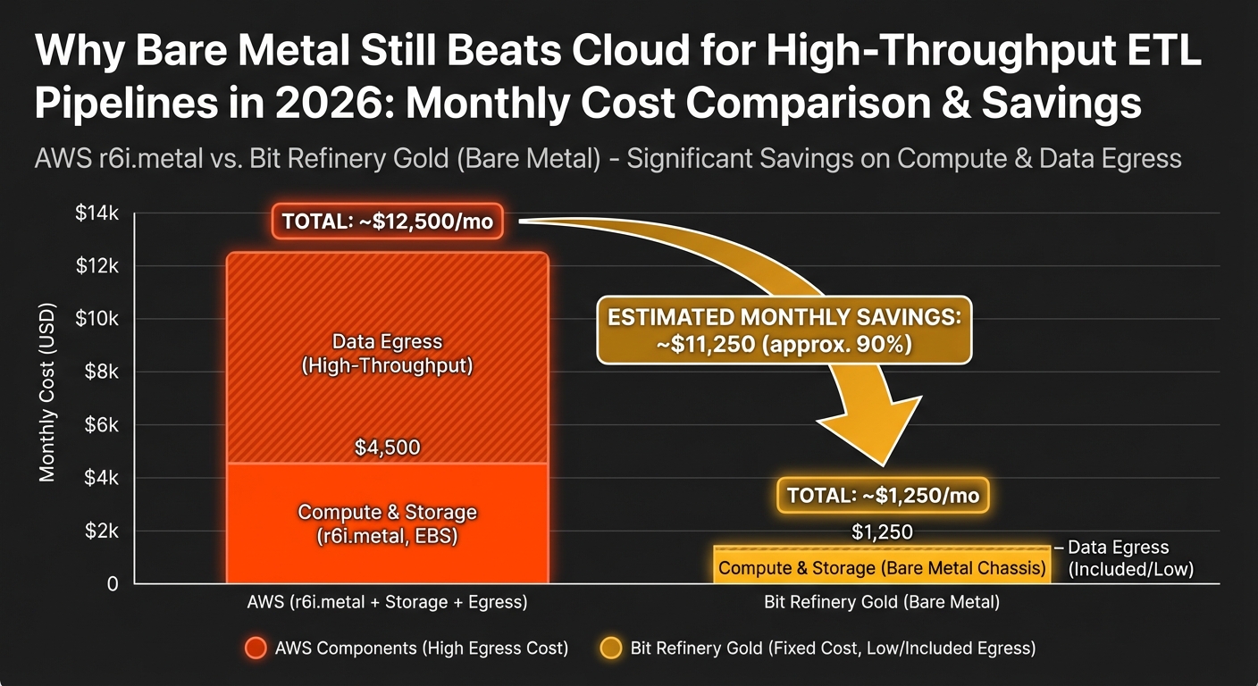 Cost comparison chart between AWS and Bit Refinery for high-throughput ETL infrastructure