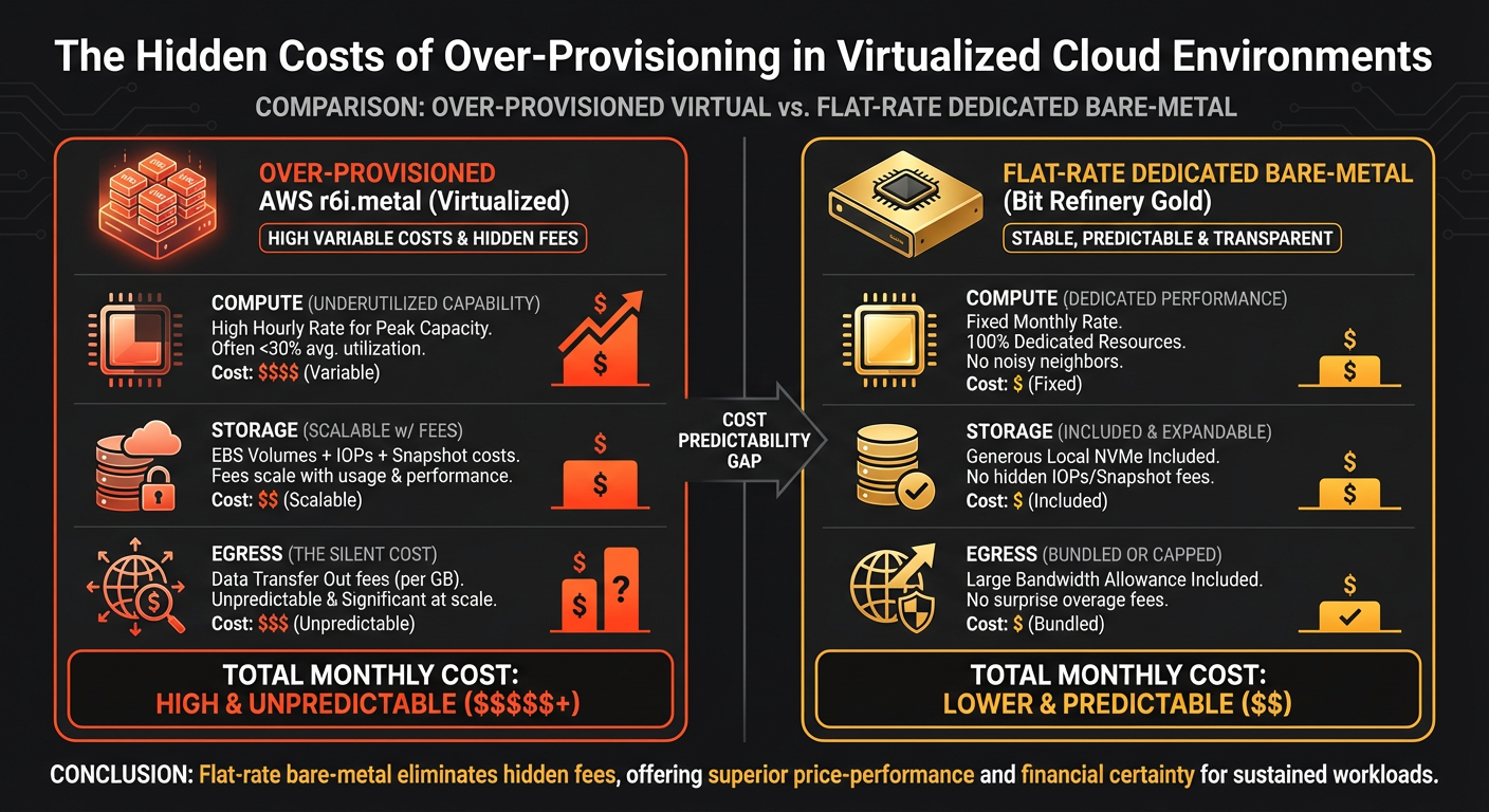 Cost comparison chart: AWS r6i.metal vs. Bit Refinery Gold bare metal server