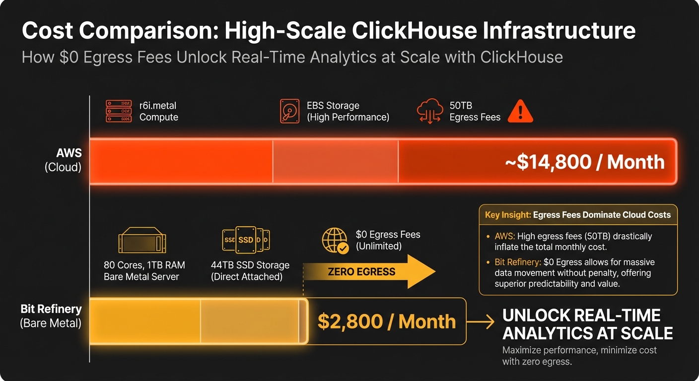 Cost comparison chart: AWS vs Bare Metal for ClickHouse infrastructure