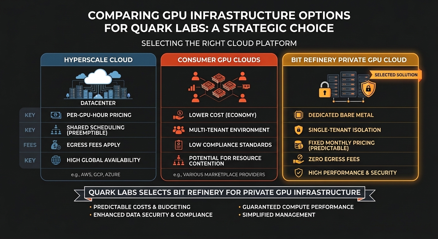 Comparison of Hyperscale Cloud vs Consumer GPU Clouds vs Bit Refinery Private GPU Cloud