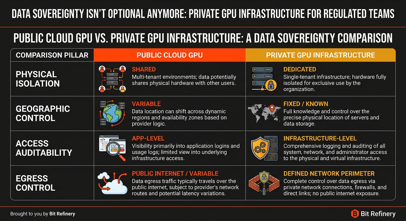 Comparison chart of Public Cloud GPU vs Private GPU Infrastructure for data sovereignty